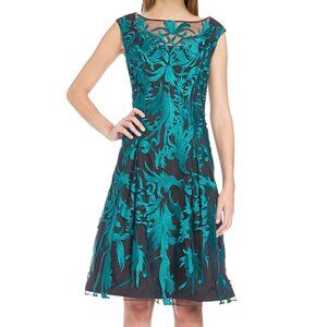 Aidan Mattox cap sleeve embroidered illusion cocktail dress, sz 8, NWOT
